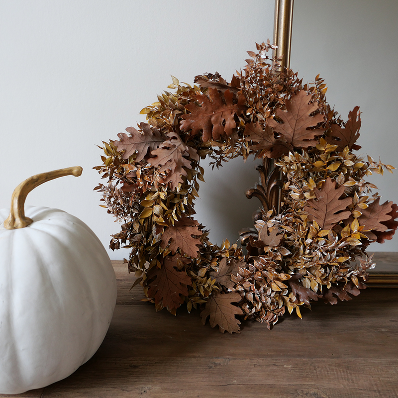 Faux Flower Wreath - Autumn Dried Oak