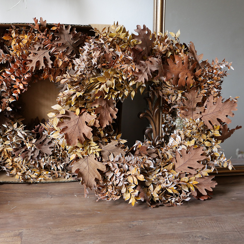 Faux Flower Wreath - Autumn Dried Oak