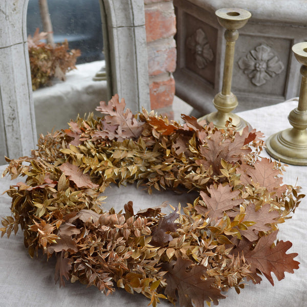 Faux Flower Wreath - Autumn Dried Oak